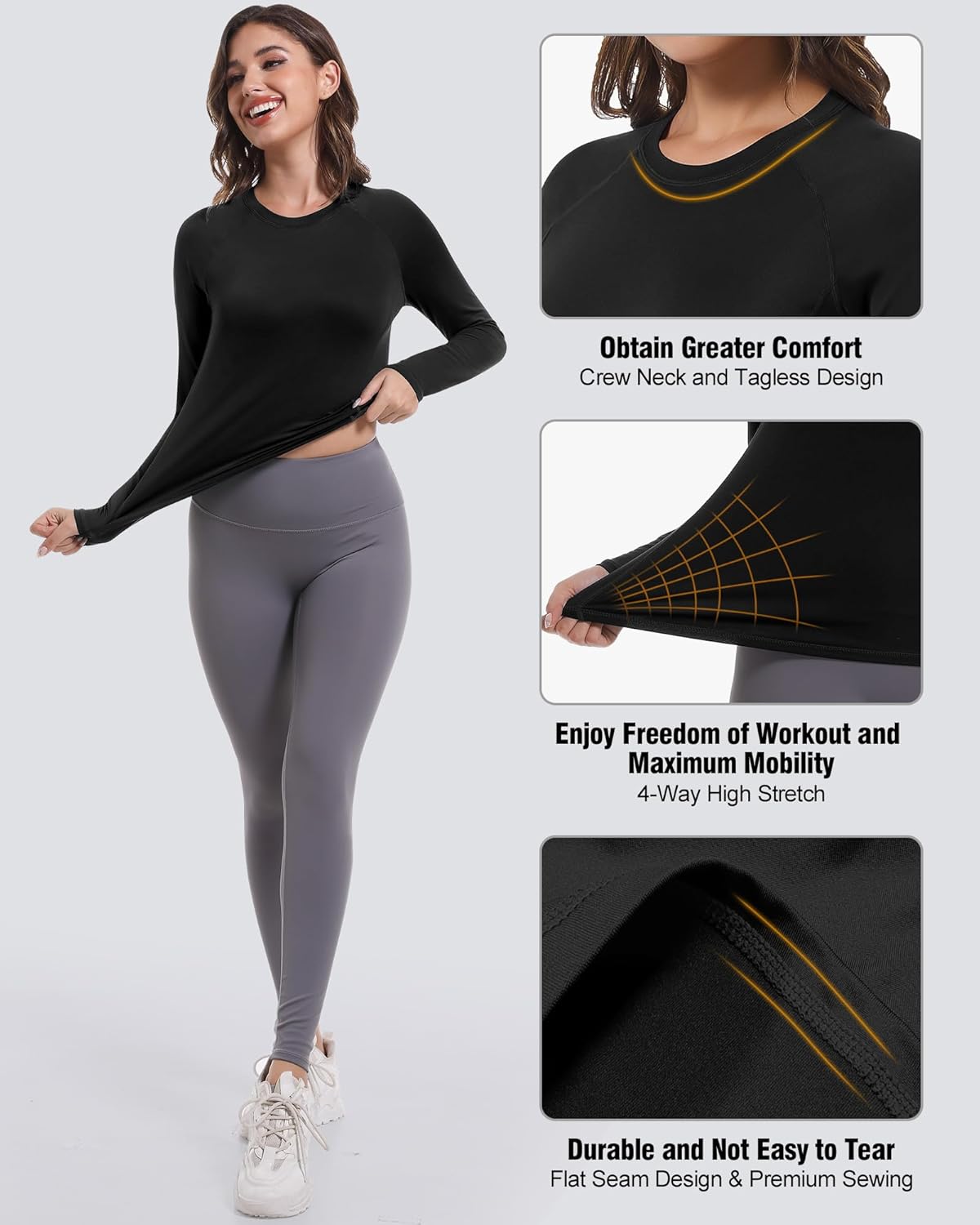 Skiennix Women's Long Sleeve Compression Shirts - Dry Fit Athletic Tops for Yoga & Running | 4-Pack