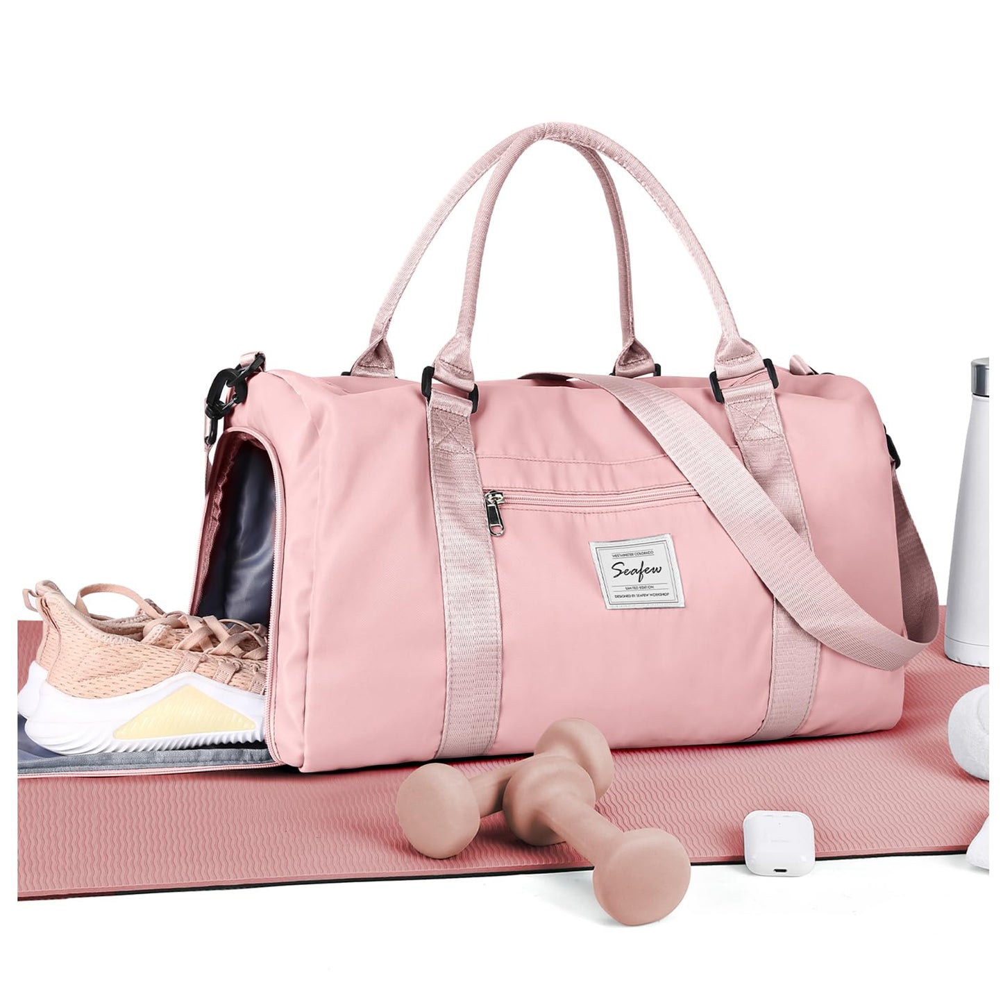 Gym Bag Womens Mens with Shoes Compartment and Wet Pocket Travel Duffel Bags for Women for Plane Sport Gym Tote Bags Swimming Yoga Small Waterproof Weekend Overnight Carry on Bag Hospital Holdalls
