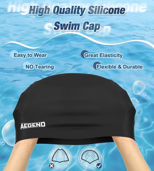 Aegend Swim Caps - Durable Silicone Swim Hats for Long Hair | Waterproof & Easy to Wear