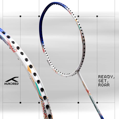 HUNDRED POWERTEK 1000 JR Badminton Racket with Full Cover (90g, White/Blue)