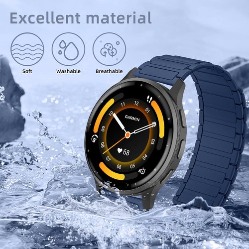 RosMank 22mm Silicone Watch Band Compatible with Garmin Venu 4 45mm/Venu 3 45mm/Venu 2/Vivoactive 4/Active, Magnetic Replacement Strap for Garmin Forerunner 570 47mm/Forerunner 265/255, DarkBlue