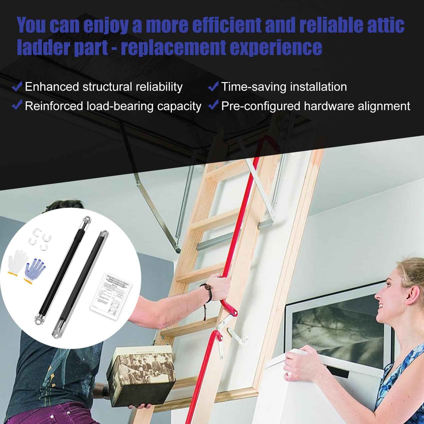 36-80 Standard Strut Kit Replacement for Werner Aluminum Attic Ladders, Replacement Parts AH2210 / AH2210B / AH2210K / AH2210CA / AH2510 / AH2510B / AH2510K / AH2512 / AL2210