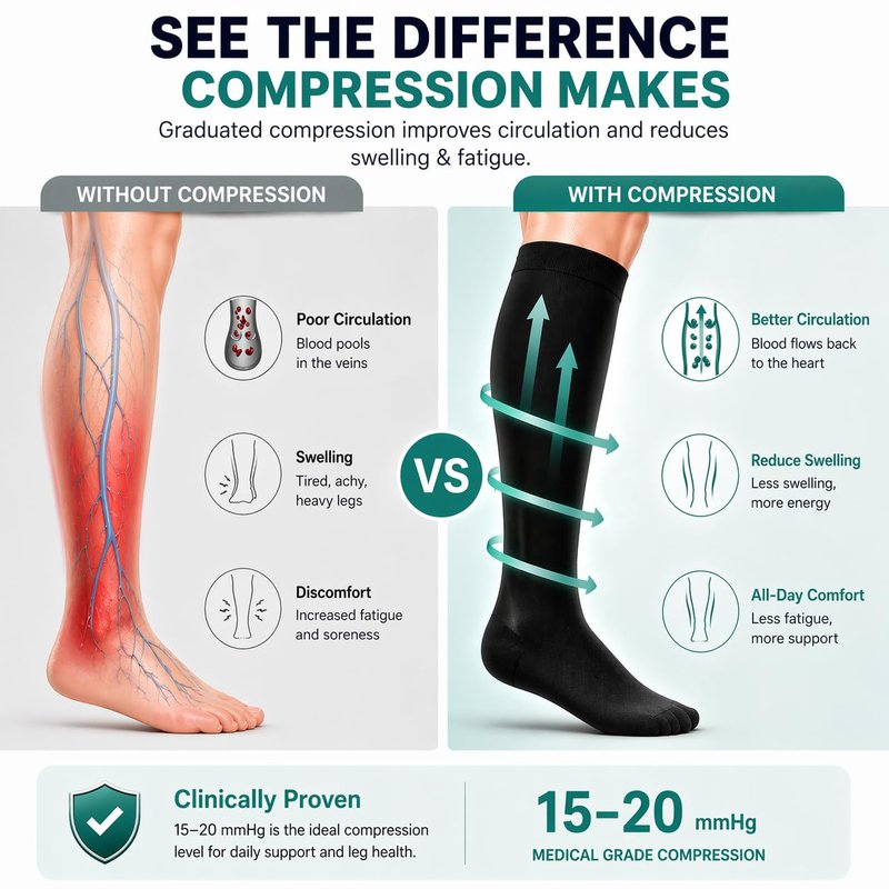 ACTINPUT Compression Socks for Women and Men, Knee High Support Stockings for Travel, Flying, Long Drive, Walking, Standing & Daily Wear