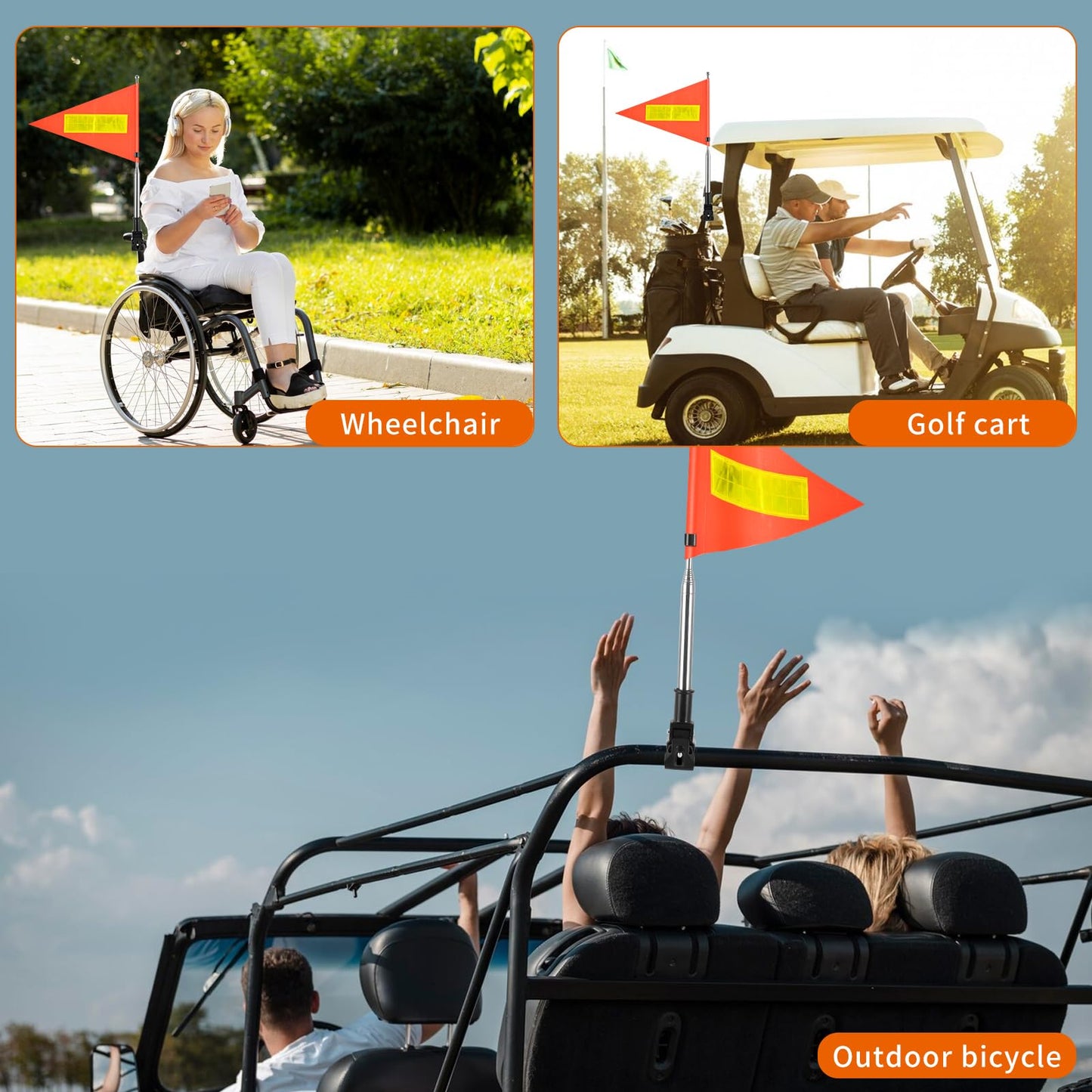 SHIQIKEJIPTY Golf Cart Flag 8.6 x 11.8 Inches Orange Safety Flag with Reflective Strips and PVC Flagpole