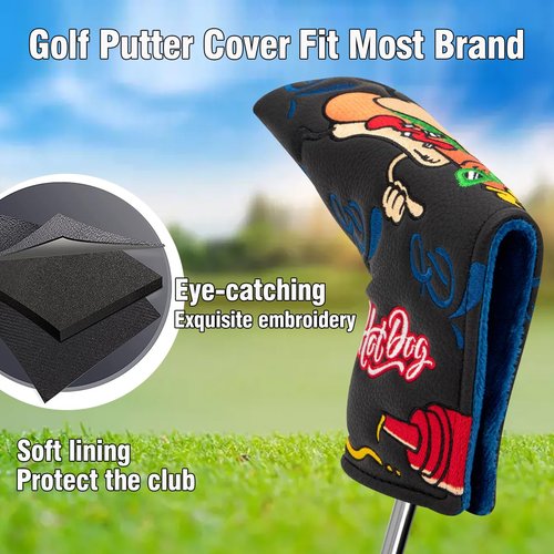 BAIRBRE Putter Covers Hotdog Mallet Putter Headcover Blade Putter Covers Leather Golf Headcover with Magnetic Golf Club Cover for All Brand (Black-for Blade Putter)