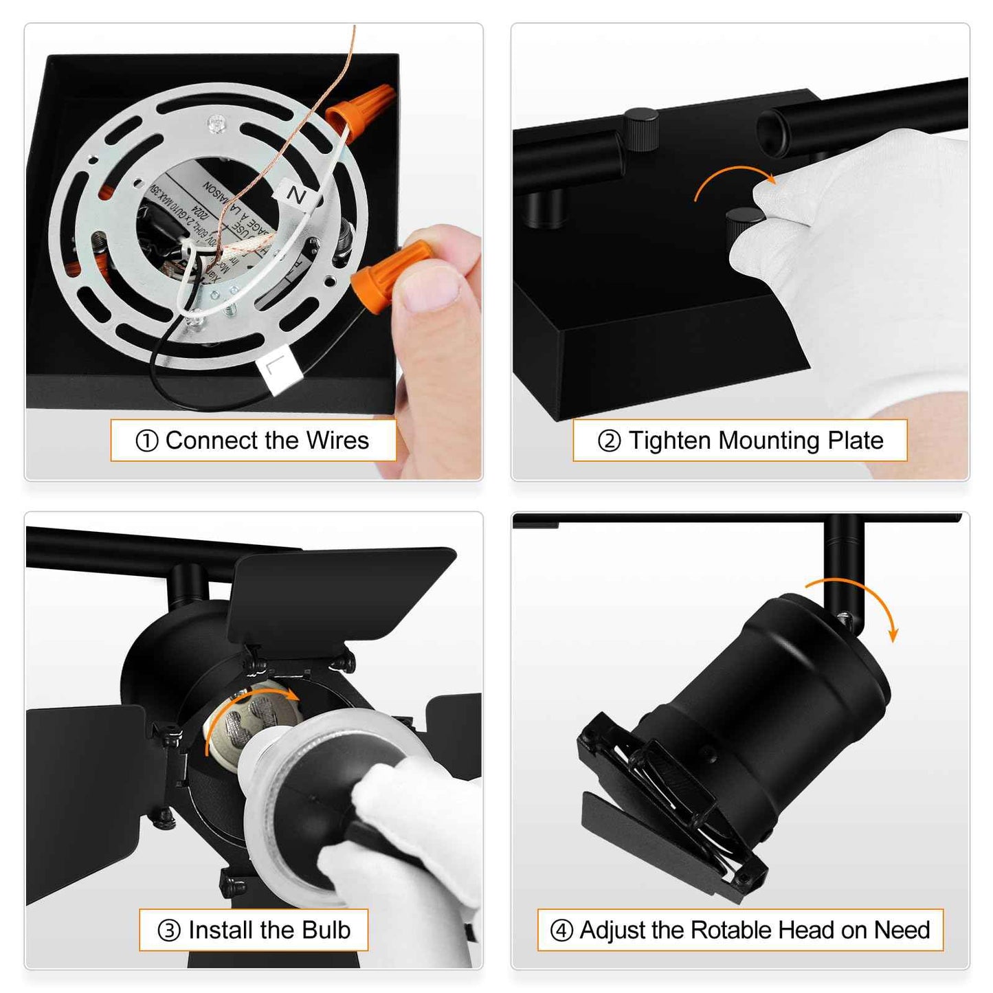 Bricosmocon 4 Light Track Lighting Fixtures Ceiling, Black Track Lighting with Rotatable Heads, Vintage Industrial Ceiling Spotlight Light for Kitchen/Living Room/Bedroom,GU10 Bulb Not Included