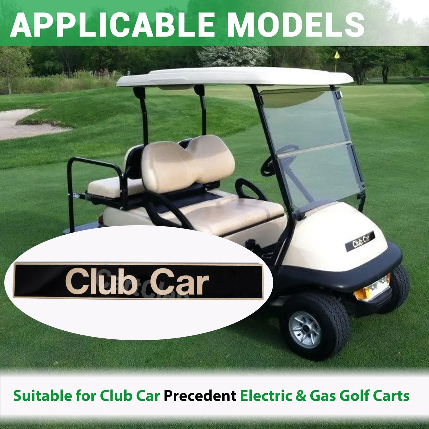 CartClan Golf Cart Emblem Sticker, Golf Cart Black Gold Decal Suitable for Club Car Precedent Golf Carts, Name Plate for Club Car Precedent Size 15.74" x 2.24", OEM#: 102502601/103816601