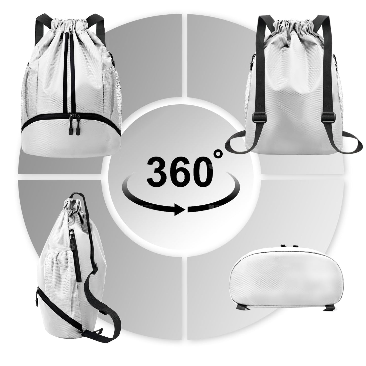 Hoedia Sports Drawstring Backpack - Swim Gym Bag for Women and Men, White