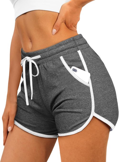 Aloodor Women's Athletic Running Shorts - Dolphin Style with Pockets & Adjustable Drawstring