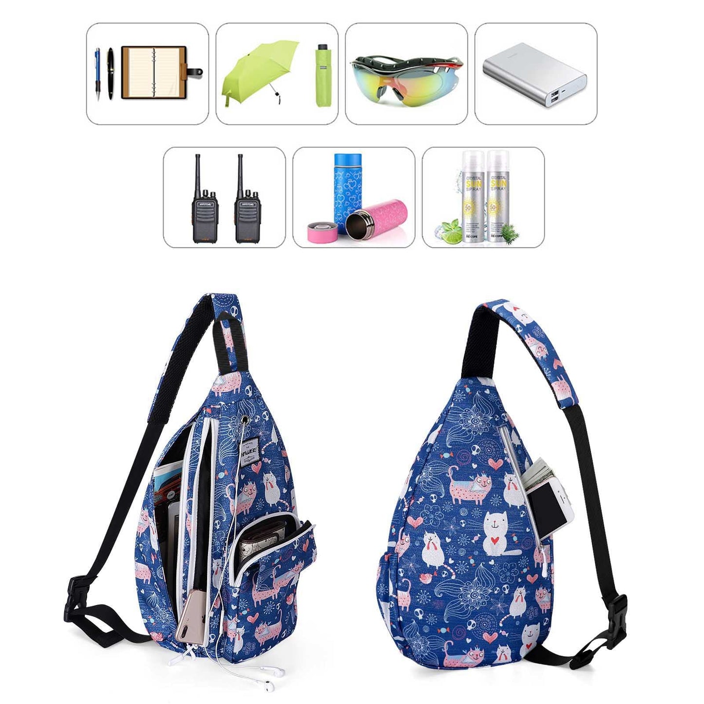 HAWEE Hiking Crossbody Bags for Women One Shoulder Strap Adjustable Sling Backpack