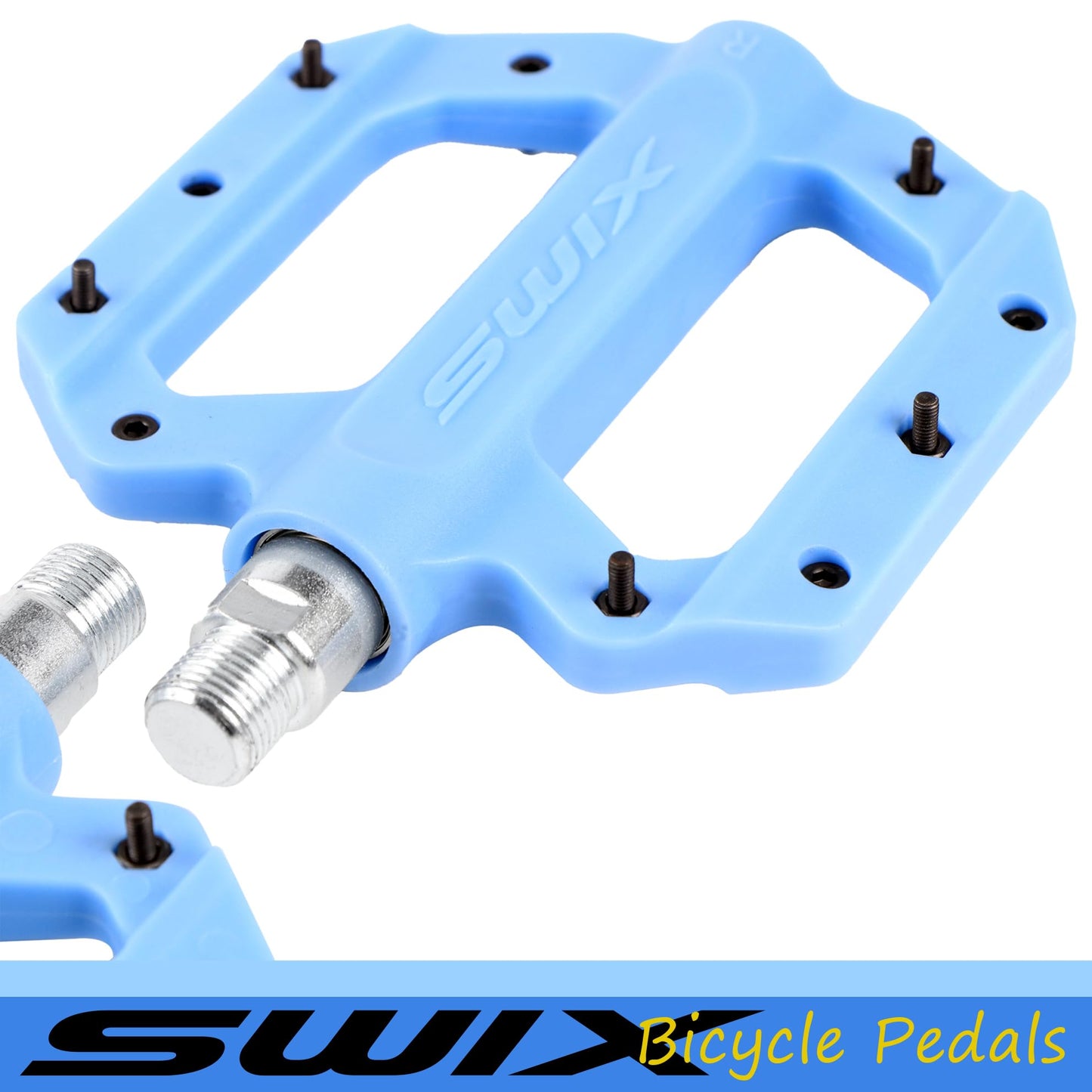 SWIX Bike Pedals Professional Mountain and Road Bike Flat Pedal Wide Paltform and Lightweight Non-Slip Pedal for 9/17" Bike/Hybrid Bike/E-Bike Parts Replacement Pedals Bike Accessories Blue