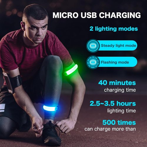 LED Armband | High Visibility Running Wristband - USB Rechargeable, Adjustable & Waterproof (2 Pack)