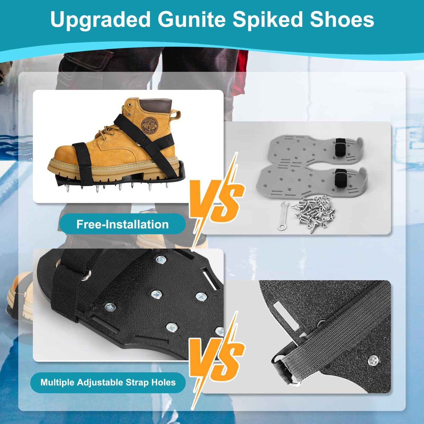 Satisure Epoxy Floor Spiked Shoes with 1" Short Spikes (Fully Assembled) - Non-Slip Adjustable Straps for Self-Leveling Floors, Garage Coating & Overlays, Cover Installation (Black, 1 Pair)