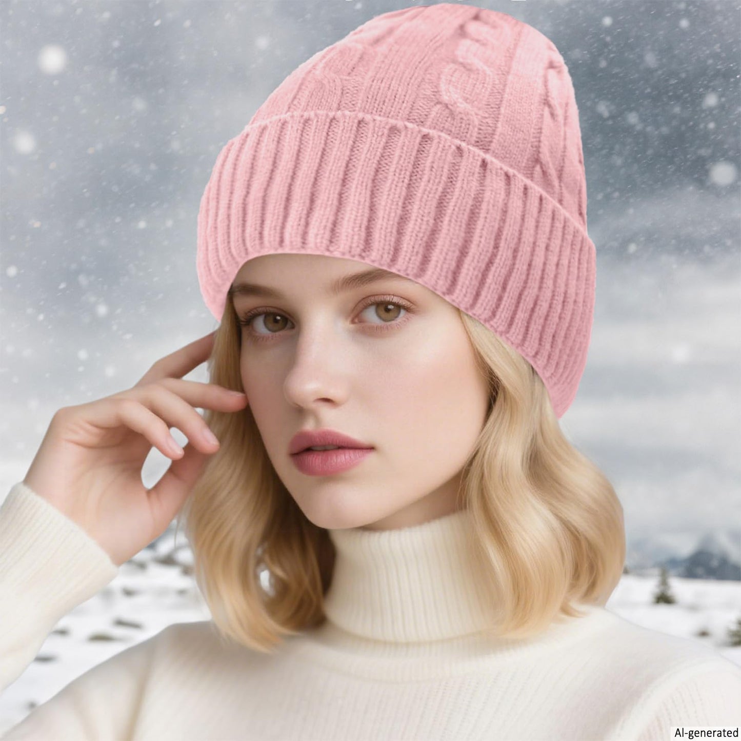 Beurlike Winter Beanie Hats for Women Fleece Lined Warm Thick Soft Stretch Knit Cap for Cold Weather(Pink)