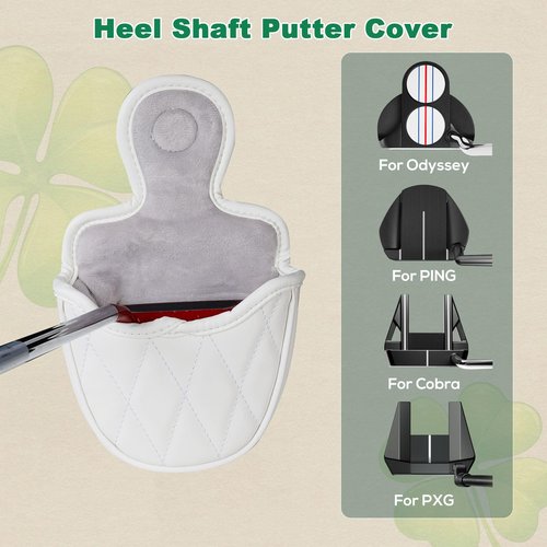 Golf Putter Headcover, Four-Leaf Clover Putter Cover Blade Putter Cover Mallet, White (for Mallet)