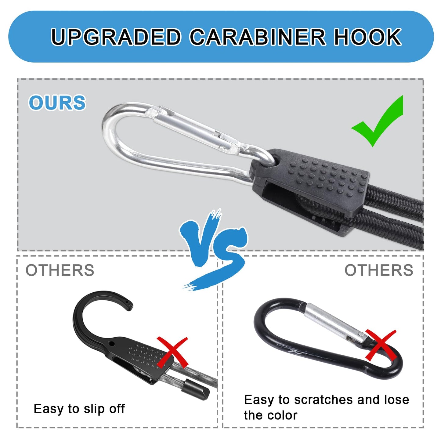 Strgenie Adjustable Bungee Cords with Hooks Heavy Duty Elastic Cords with Clips Carabiner Bungee Cord Elastic Ropes for Outdoor, (4, Black, 24")