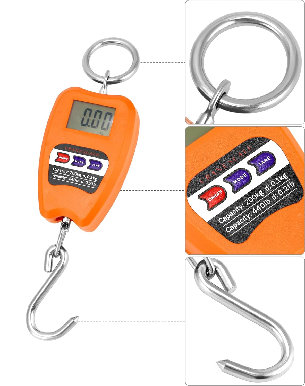 QWORK Digital Hanging Weight Scale - 440lbs Capacity | Durable Aluminum Housing & LED Display for Fishing & Luggage