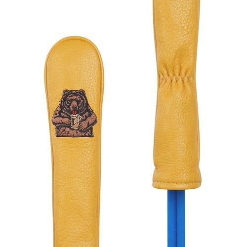 LZFAN Golf Alignment Stick Cover - Leather Holds at Least 2 Sticks, Club Protector with Beer Bear Embroidery