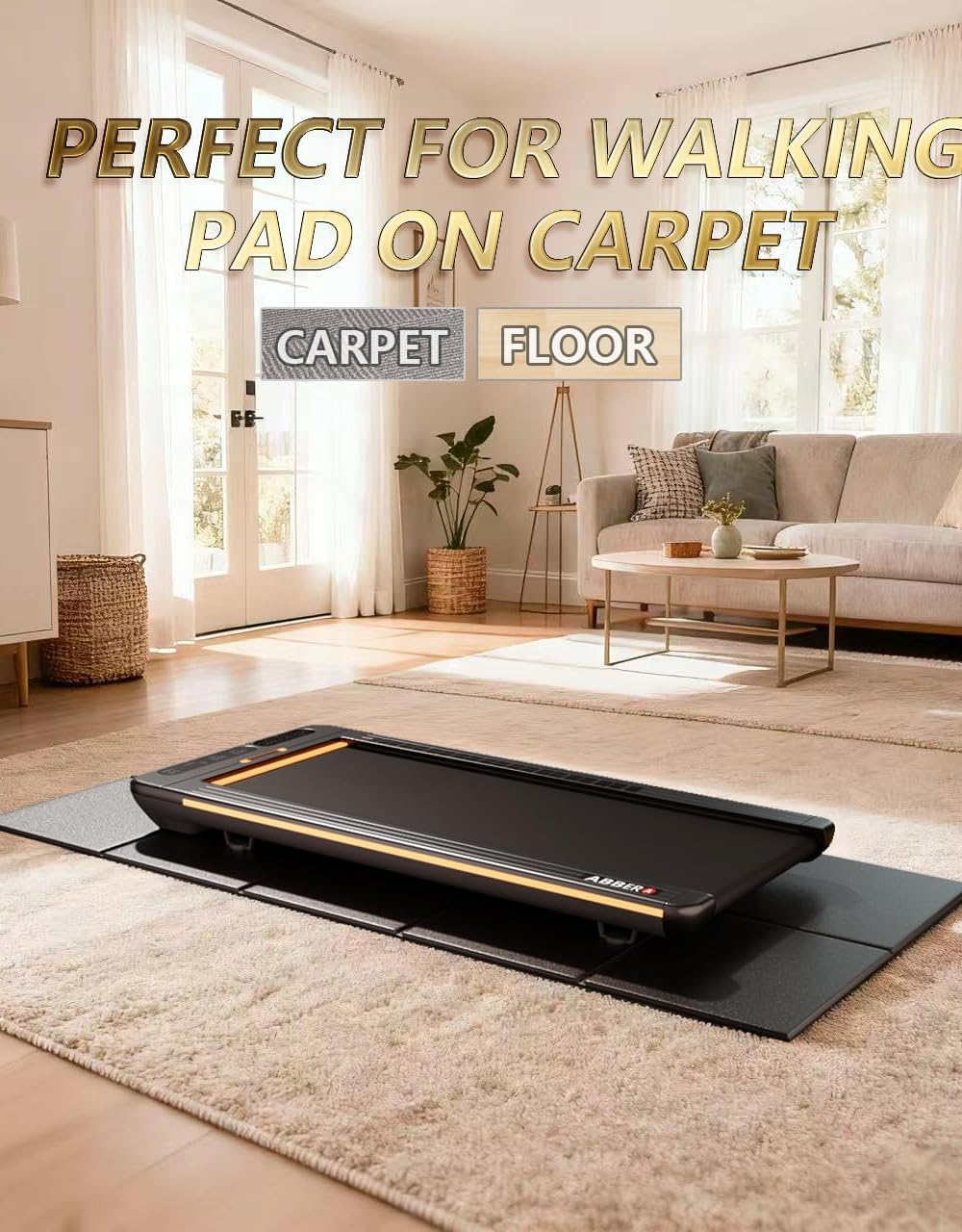 Walking Pad Mat 63"x30" - Durable Exercise Equipment Mat for Carpet & Hardwood Floors | 0.24" Thick