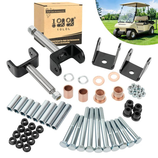 Generic 10L0L Golf Cart Front End Rebuild Kit fits Club Car DS 1993-Up Gas & Electric Models with Kingpins/Delta A arm bushings/Front Leaf Spring Bushings and Bolts/Clevis, silver