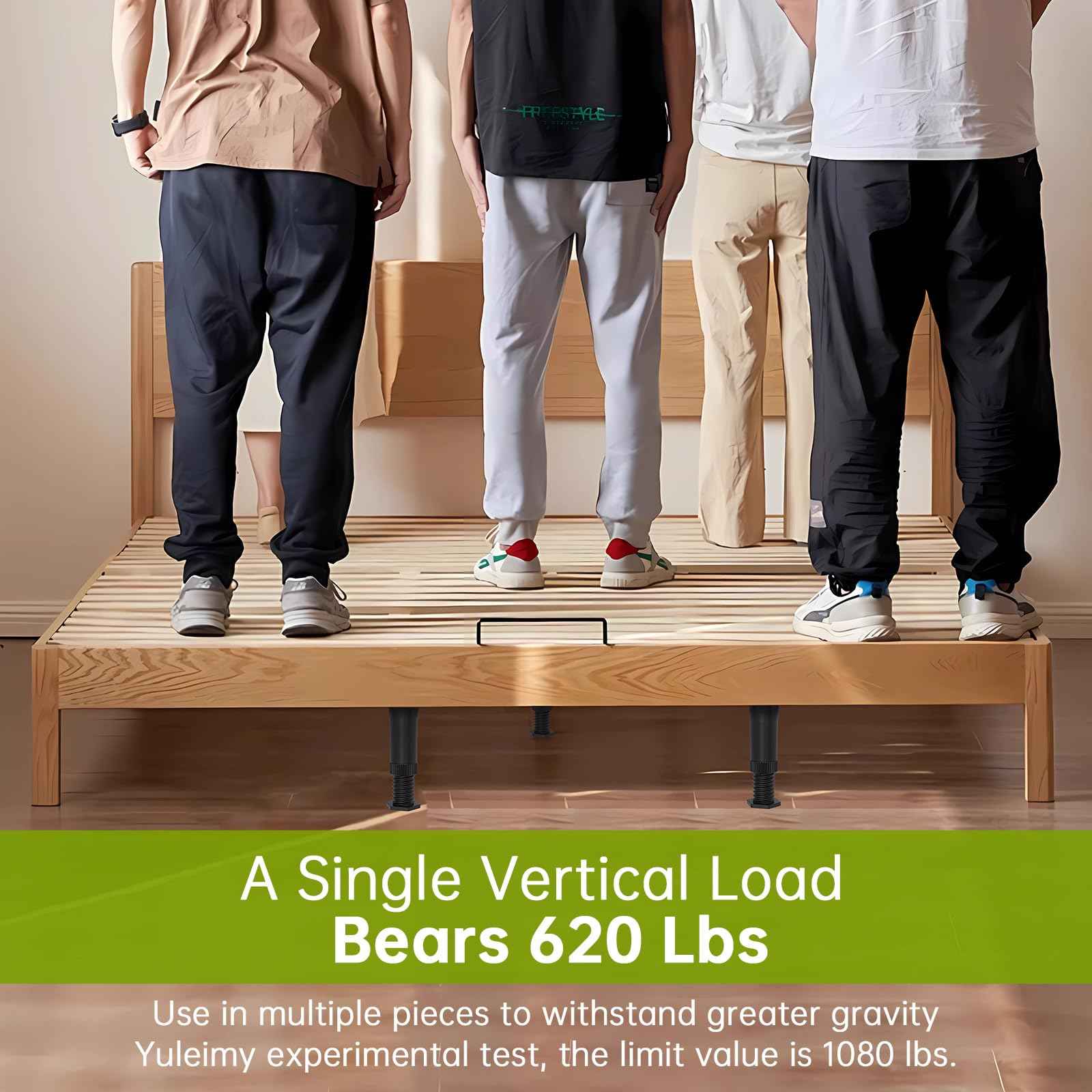 Yuleimy Adjustable Height Bed Support Legs, 4 PCS (8.3-14.5 Inch) Plastic Center Support Legs for Queen King Bed Frame & Slats, Non-Scratch Floor Protectors, Quiet Bed/Furniture Leg Replacement Kit