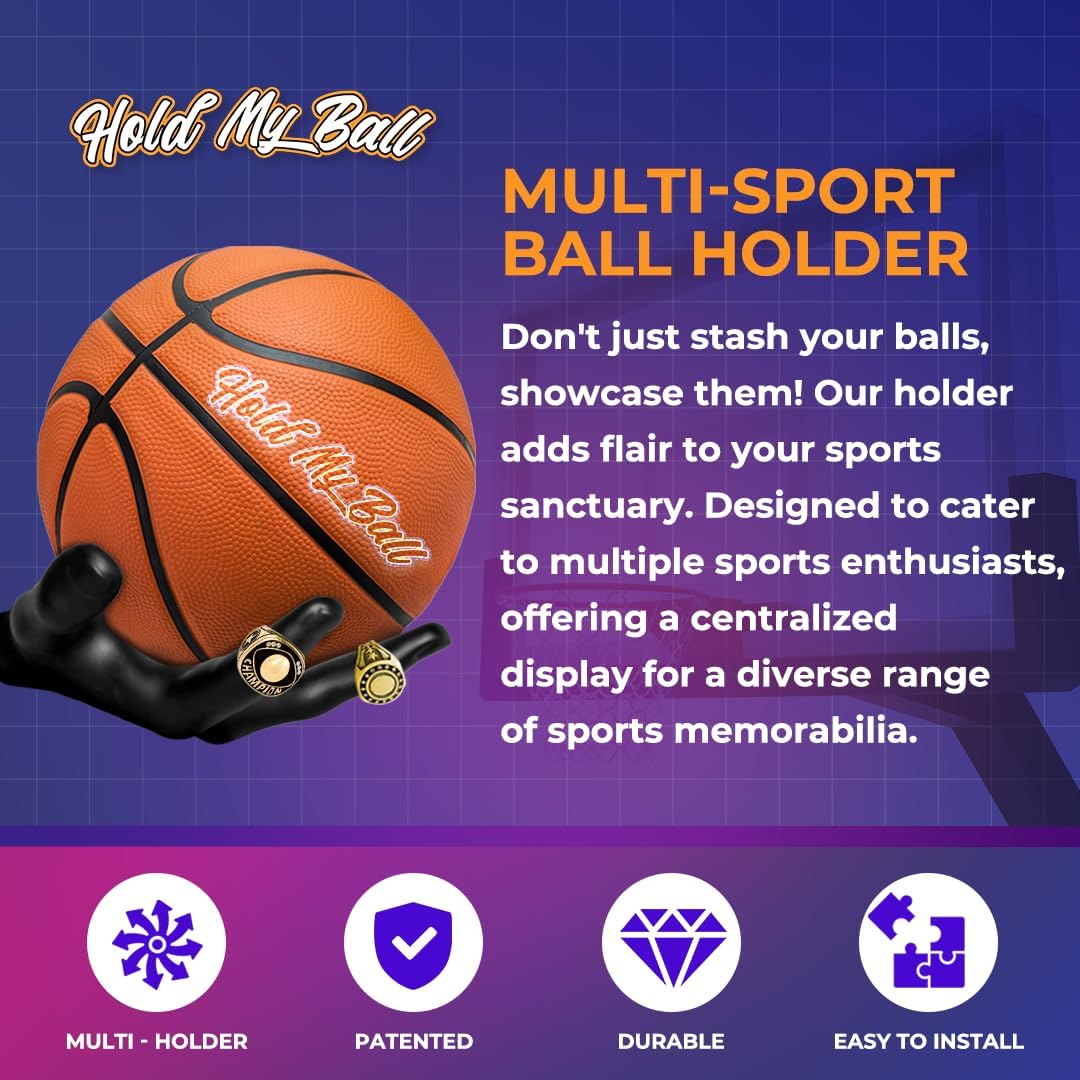 Skiennix Wall-Mounted Ball Holder - Premium Resin Display for Basketball, Soccer, Football | Secure Sports Room Decor