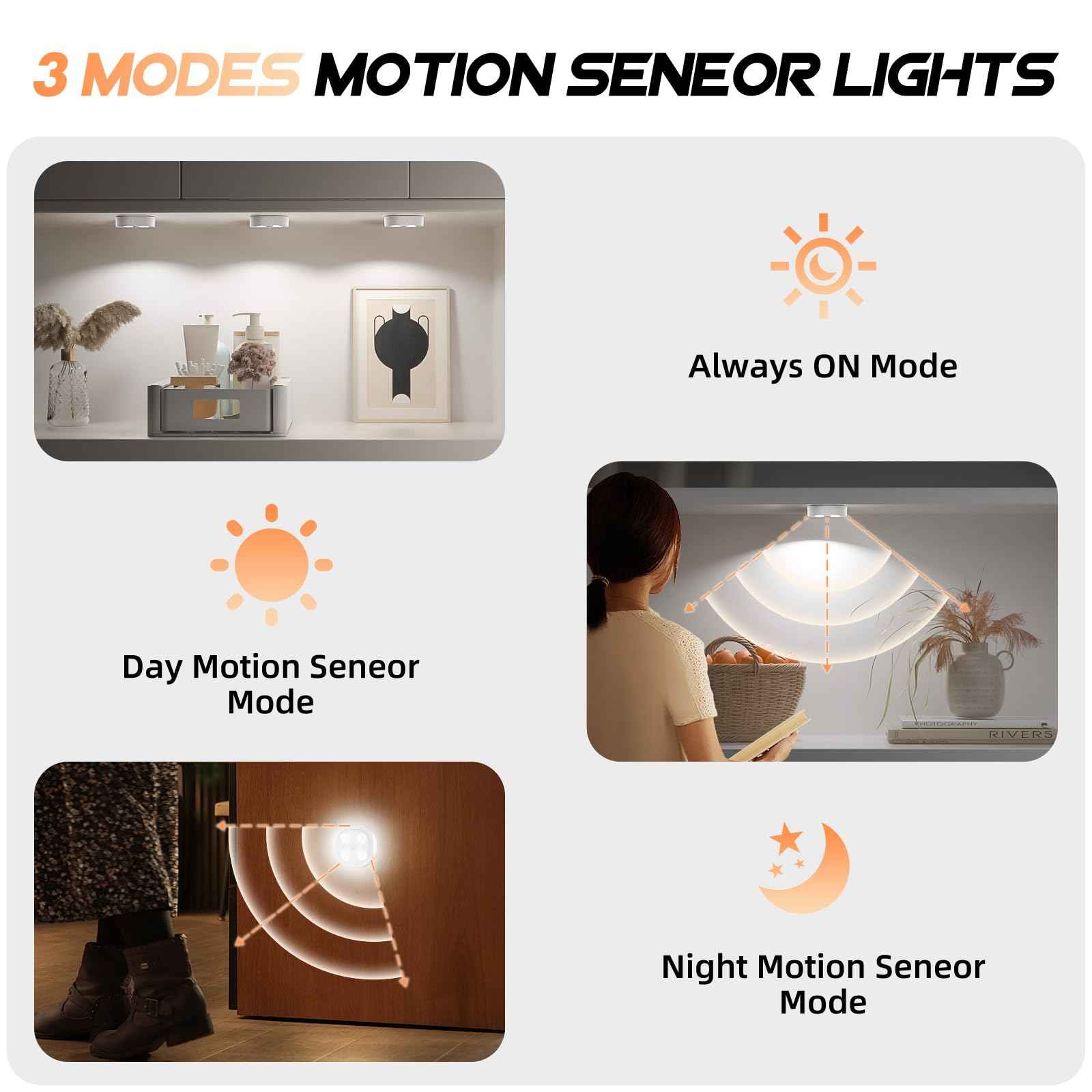 3PCS Motion Sensor Step Light, Wireless Rechargeable Puck Lights with Remote, Under Cabinet Lights with 3 Colors&RGB, Magnet Stick on Light for Closet, Hallway, Stairway, Bathroom, Bedroom, Kitchen