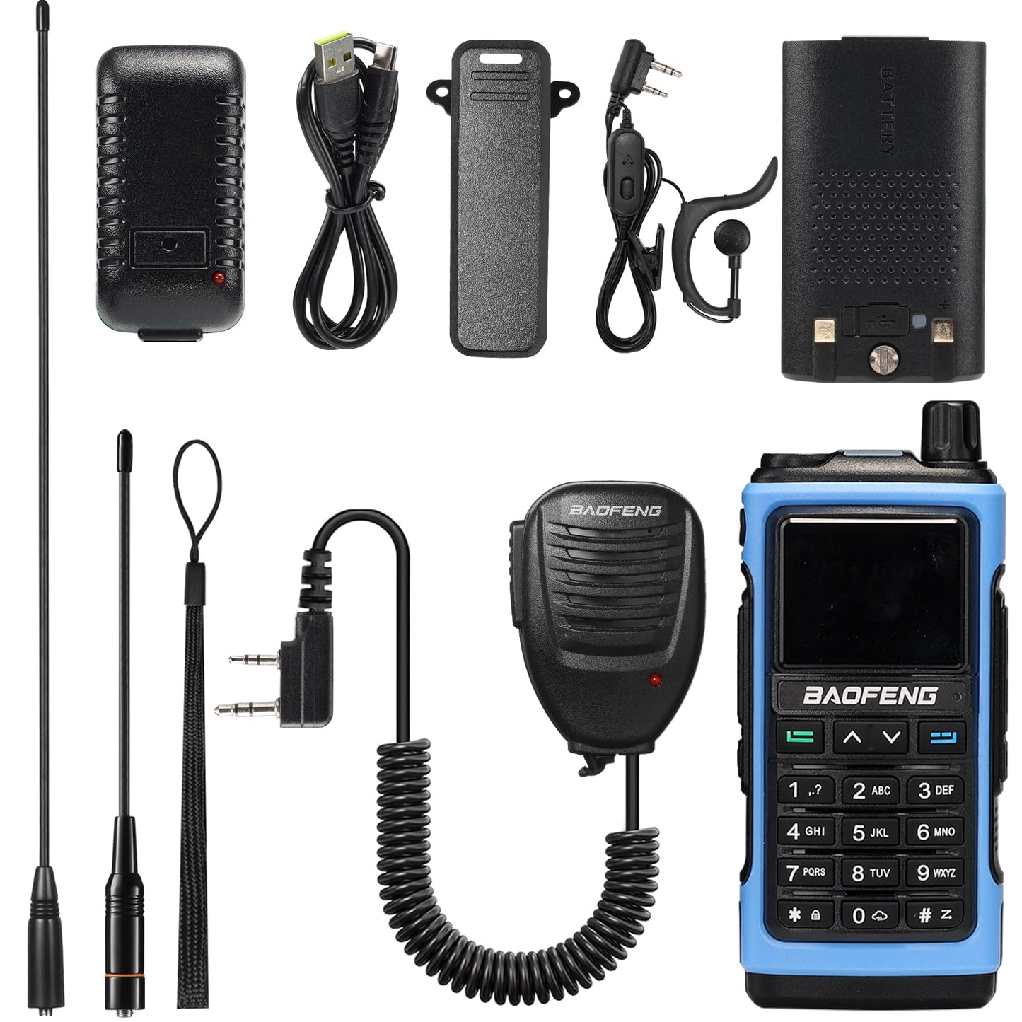 BAOFENG UV-7B Handheld Ham Radio, Chirp & Wireless APP Programmable, UV FM Aviation NOAA Receiver, 1000 CHs 10 Zones, USB-C Port, Channel Copy, SOS Strobe, with Speaker Mic & Extra High Gain ANT