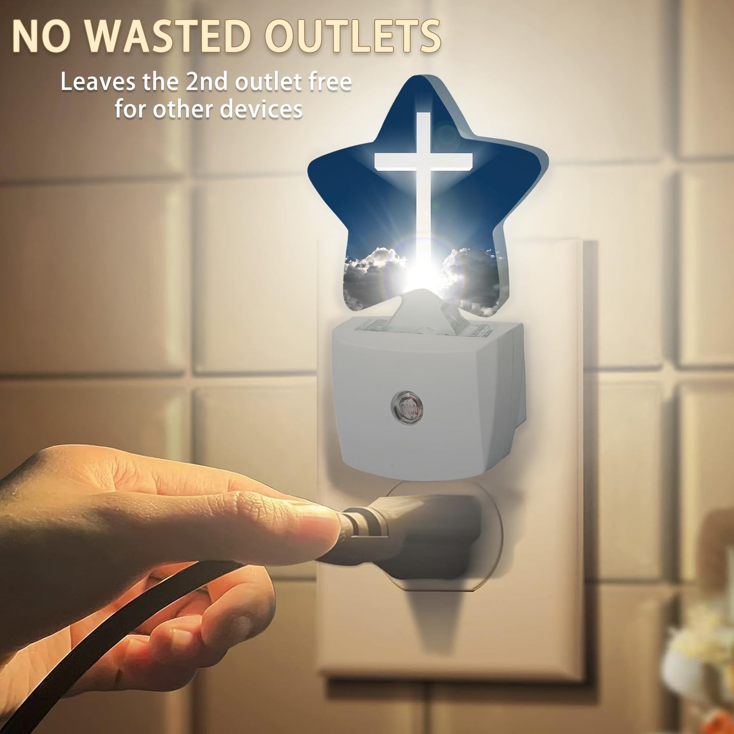 Cross Heaven Plug-in Night Light with Dusk-to-Dawn Sensor for Bedroom,Bathroom and Living Room Sleep Friendly lamp for Women/Girls/Boys Gift,0.5W