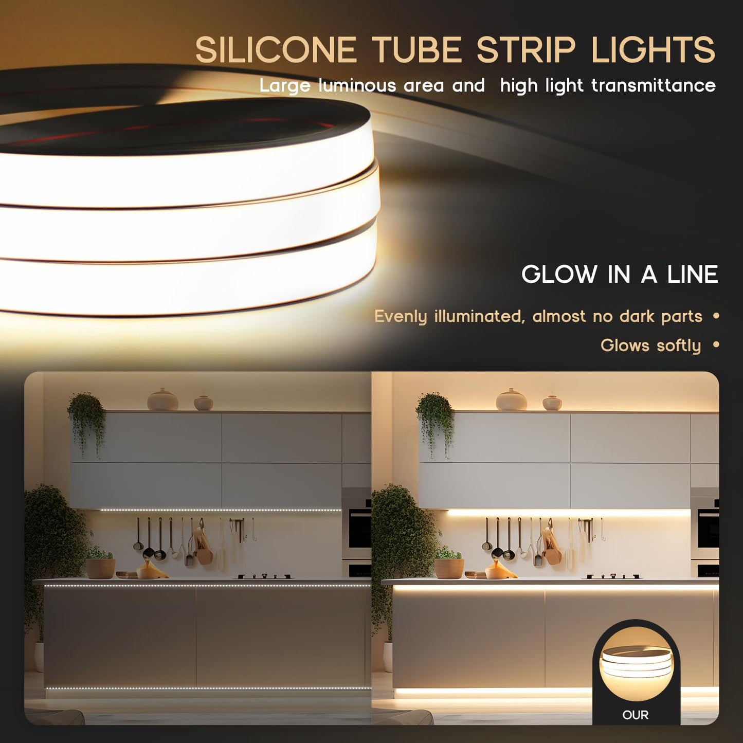 VOEWT LED Strip Lights Warm White 3000K,9.8ft 110-120V Neon Rope Lights,Flexible Silicone Outdoor Waterproof Neon Strip Lights for Bedroom,Mirror,Kitchen Cabinet, Living Room,Halloween Decor