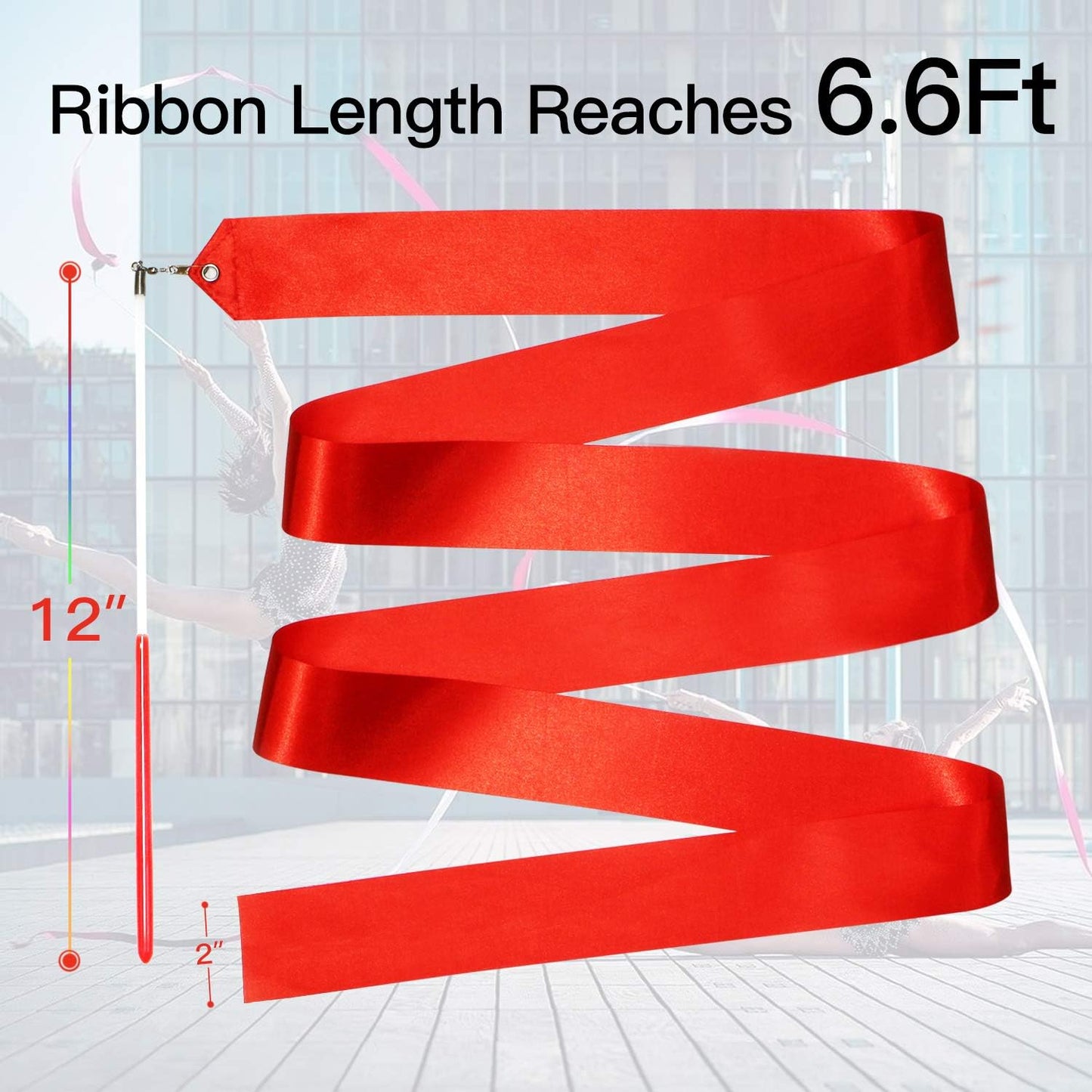 Novelty Place Dance Ribbons - 6.6Ft Unisex Kids' Gymnastics Ribbon Wands | Perfect for Talent Shows & Baton Twirling (10 or 2 Pack)