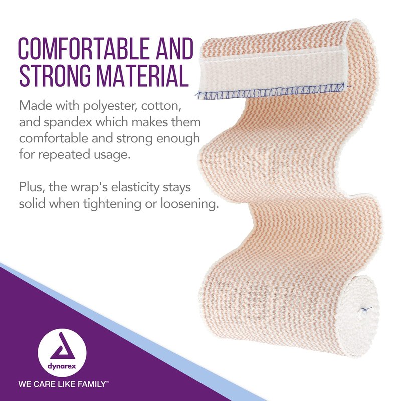 Dynarex Elastic Bandages with Self-Closure, 4" x 5 yds, Provides Compression for Injuries, Made from Polyester, Cotton, and Spandex, Non-Sterile and Latex-Free, 10 Rolls of Dynarex Elastic Bandages
