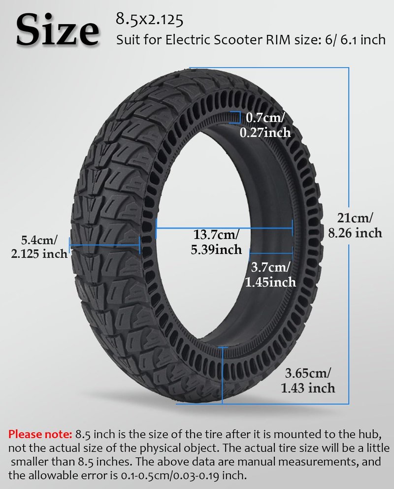 Felixstory 8.5x2.125 Off Road Solid Tire, 50/75-6.1 Scooter Tire Fit for Gotrax GXL V2 XR Apex XL Rival Hiboy S2 Hover 1 iScooter Electric Scooter Replacement Wheels, 8.5x2.0 inch 8 1/2x2 Tyre