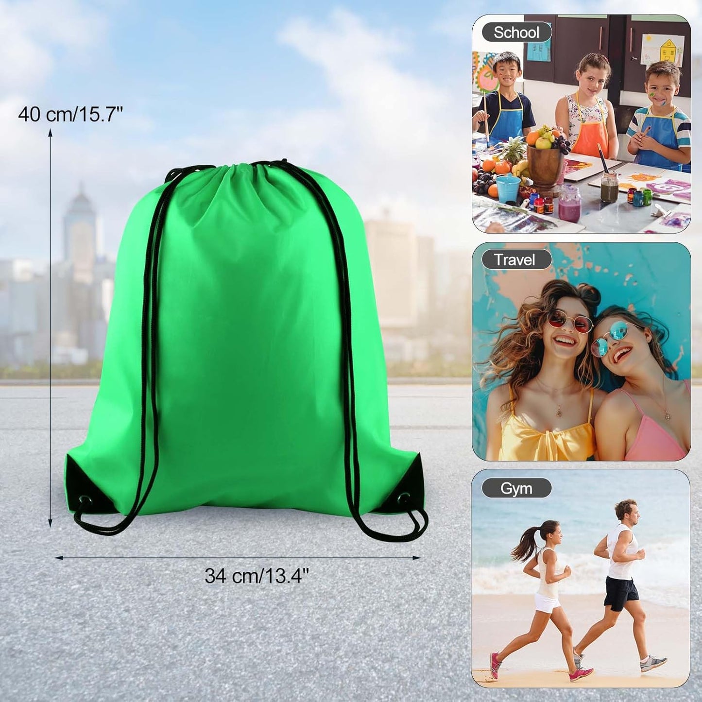 PLULON Drawstring Backpack Set - 2Pcs Cinch Sack for Gym, Yoga & Travel - Green & Blue