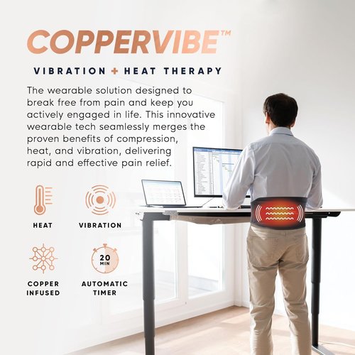 Copper Compression CopperVibe Back Wrap - Vibration & Heat Therapy Massager Pad for Lower Back Pain Relief