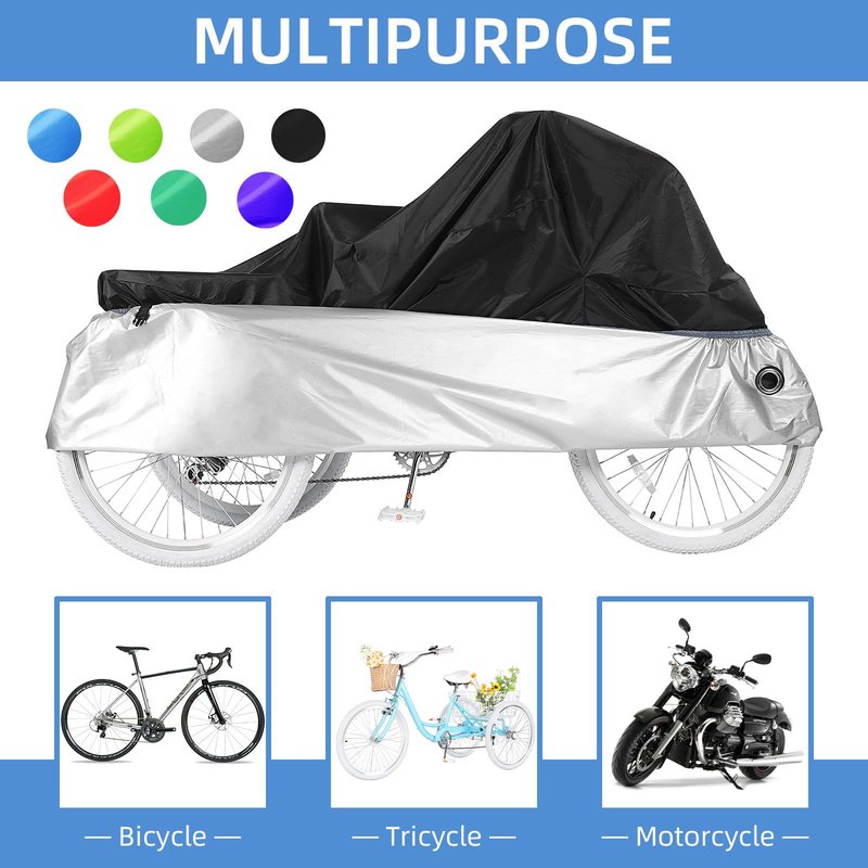 AkiiGer Adult Tricycle Cover Waterproof Outdoor, Bike Covers for 2 Bicycles, Sun Dust Wind Proof Bicycle Cover with Lock Hole, 90.6"L, Ripstop Material, Easy to Carry-Blue