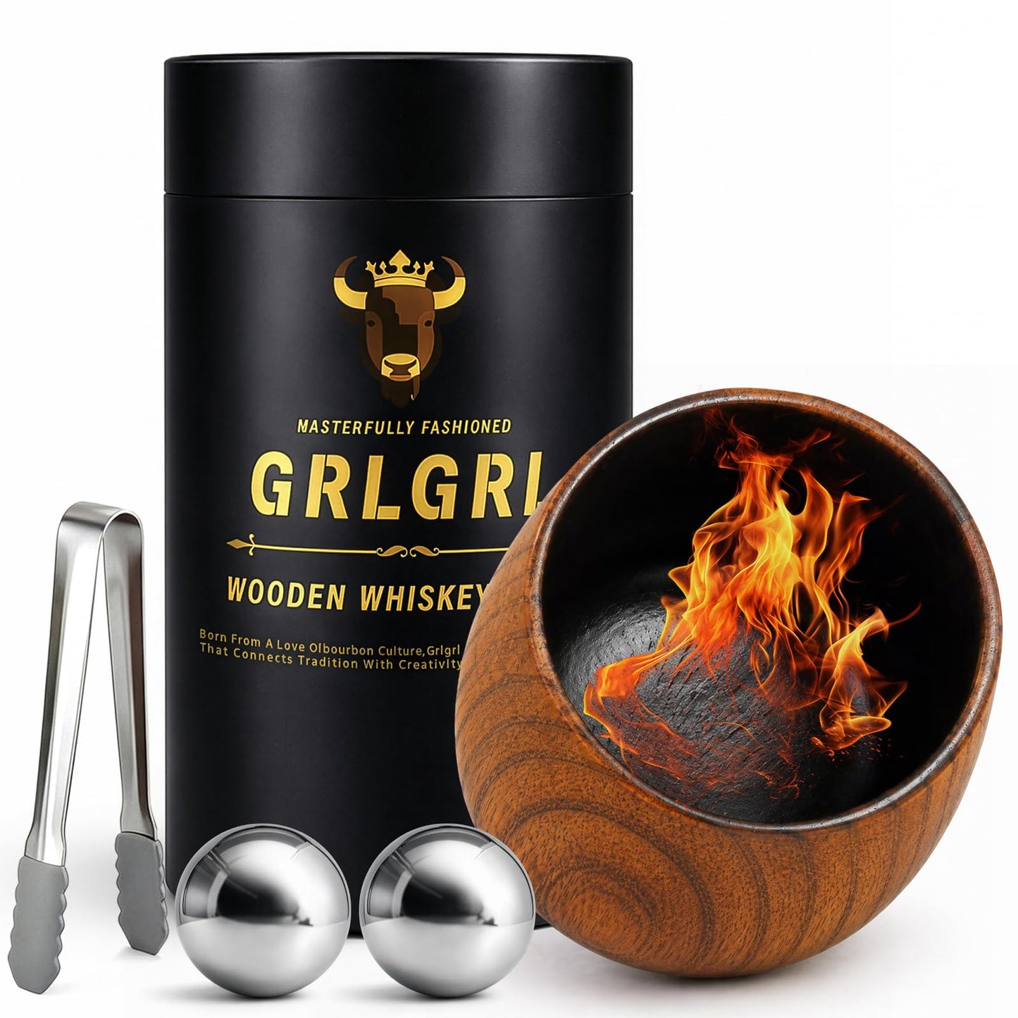 GrlGrl Charred Wooden Whiskey Glasses, Gifts for Men Old Fashion Bourbon Drinking Collins Cup, Gift for Dad, Husband, Brother, Boy Friend or Whiskey Lovers