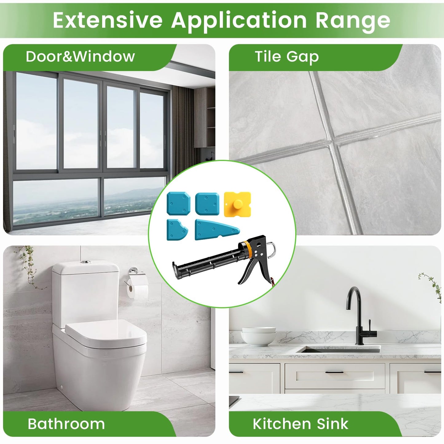 Professional Caulk Gun Kit with Caulk Remover Tool & Putty Knife - 5 in 1 Caulking Tool Set for Caulking Removal, Shower & Bathroom Caulk, Includes Caulking Gun Tool, Caulk Scraper Tool Spackle Knife