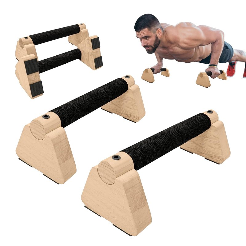 2 PCS Wooden Parallettes Bars, Wood Push Up Bars Calisthenics Equipment with Non-Slip Base, Pushup Handles Fitness Blocks for Men and Women Strength Training-12 Inch
