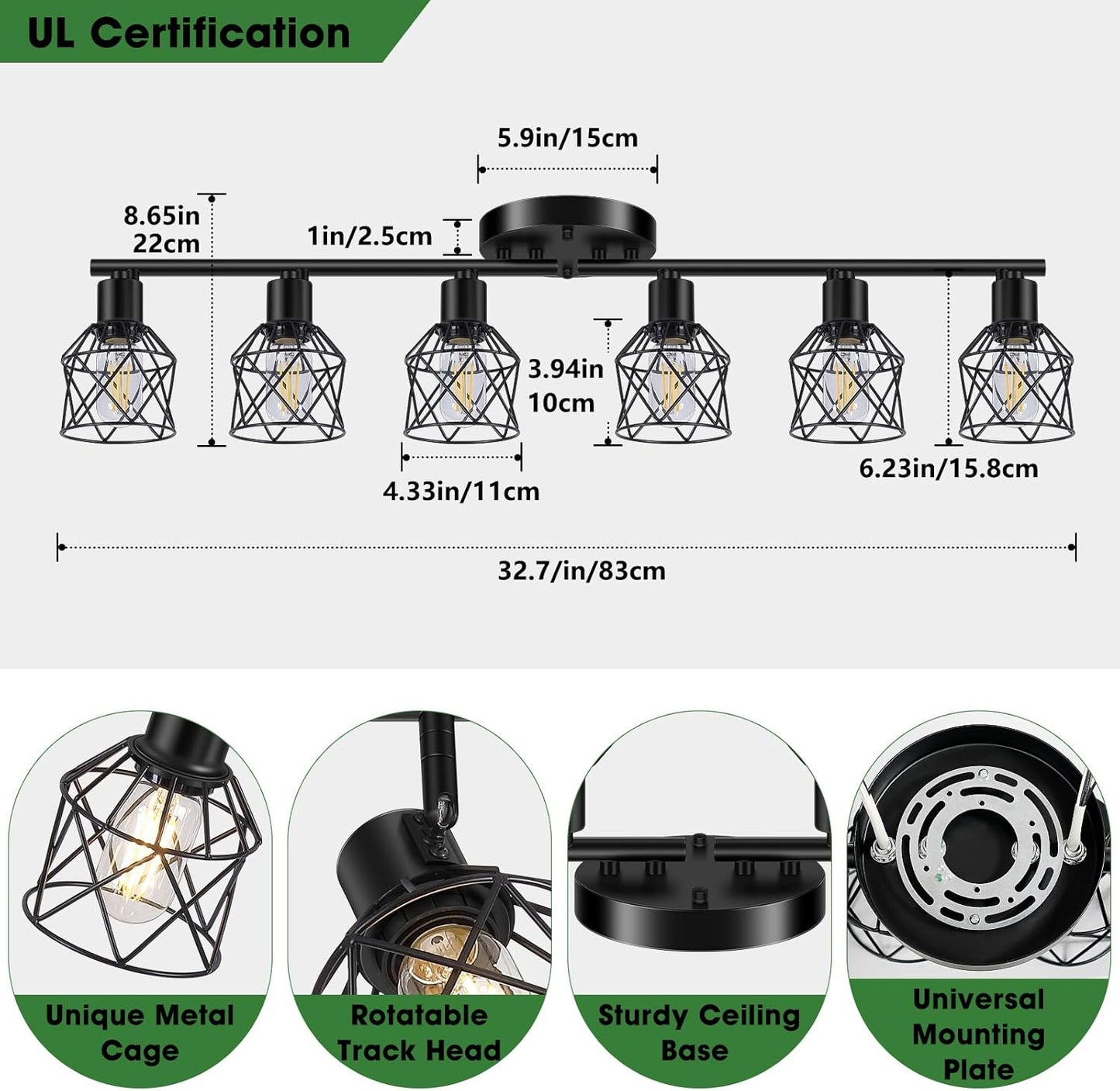 Adjustable 4-Light Semi Flush Mount Ceiling Light with Metal Cage - Farmhouse Style for Dining & Living Rooms