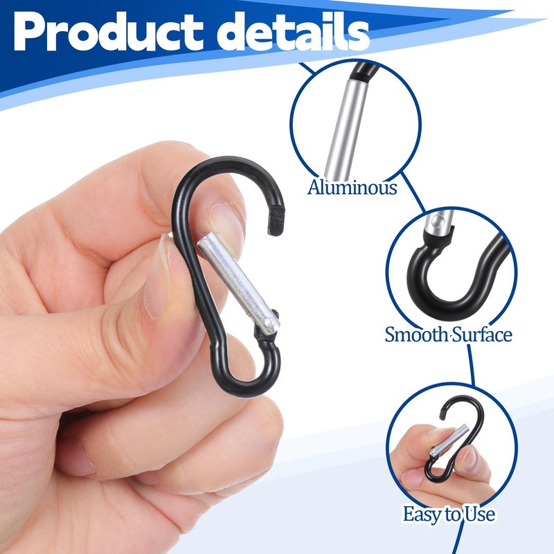 BOHUIZ 300 Pcs M5 Carabiner Clips, Heavy Duty Spring Snap Hook Bulk Aluminum Alloy Clip Quick Link Keychain for Hanging Camping Hiking Traveling Fishing Outdoor