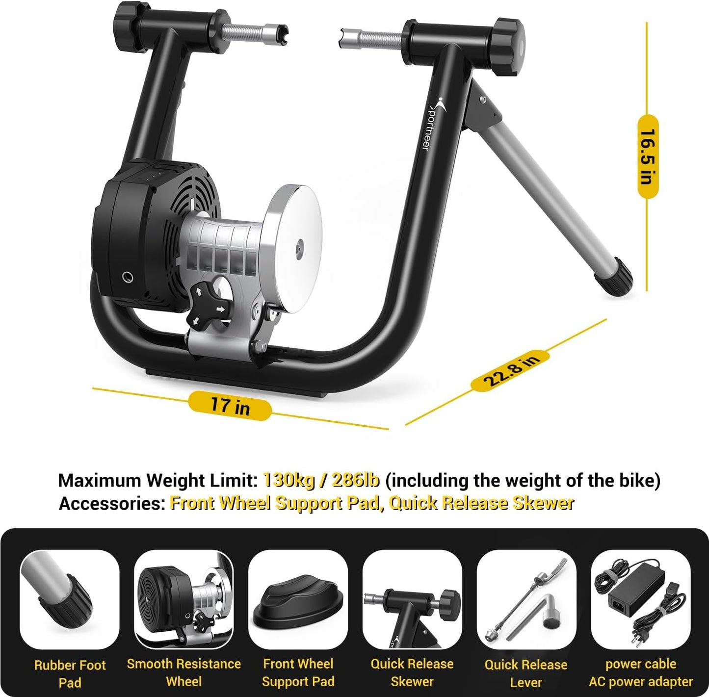 Sportneer Smart Bike Trainer Stand - Compatible with 26-29" & 700C Wheels | Bluetooth 4.0 & ANT+ for Zwift, Rouvy AR