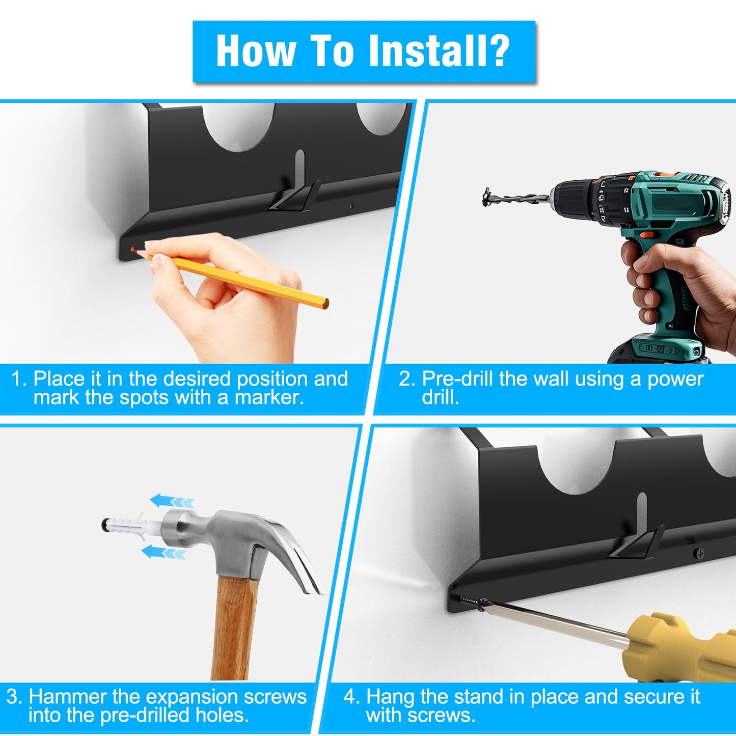 Angle Grinder Holder, Angle Grinder Stand with Discs Hook Rack & Cord Hanger, Wall Mount Power Tool Storage Rack/Bracket/Organizer for Cutters Polishers, Garage and Workspace