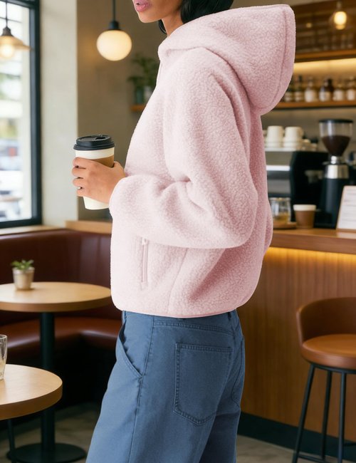 GTLIAE Women's Hoodie Half Zip Sherpa Fleece Pullover Lightweight Cropped Jacket with Zipper Pockets(Pink-M)