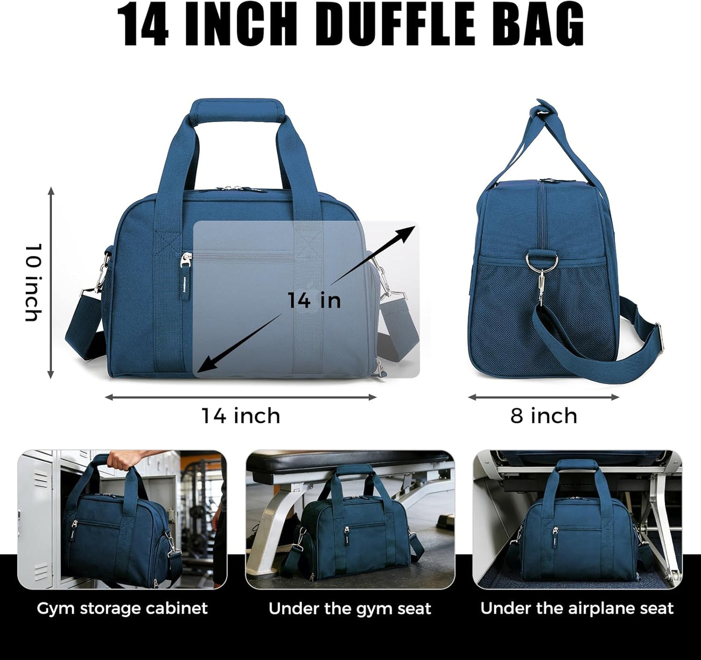 SeaRock 14-Inch Mini Duffle Gym Bag - Versatile Carry-On with Shoe Compartment | Navy Blue