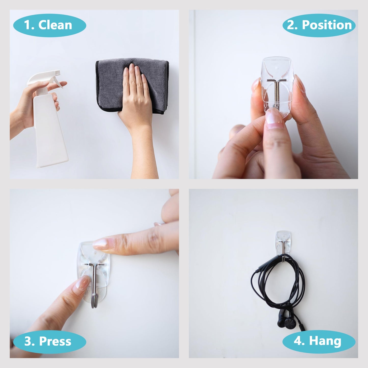 MOVELYST 30 Small Hooks+40 Removable Strips, Clear Wire Utility Hooks with Adhesive Strips Damage-Free, No Tools Wall Hooks for Hanging Heavy Duty, Value Pack