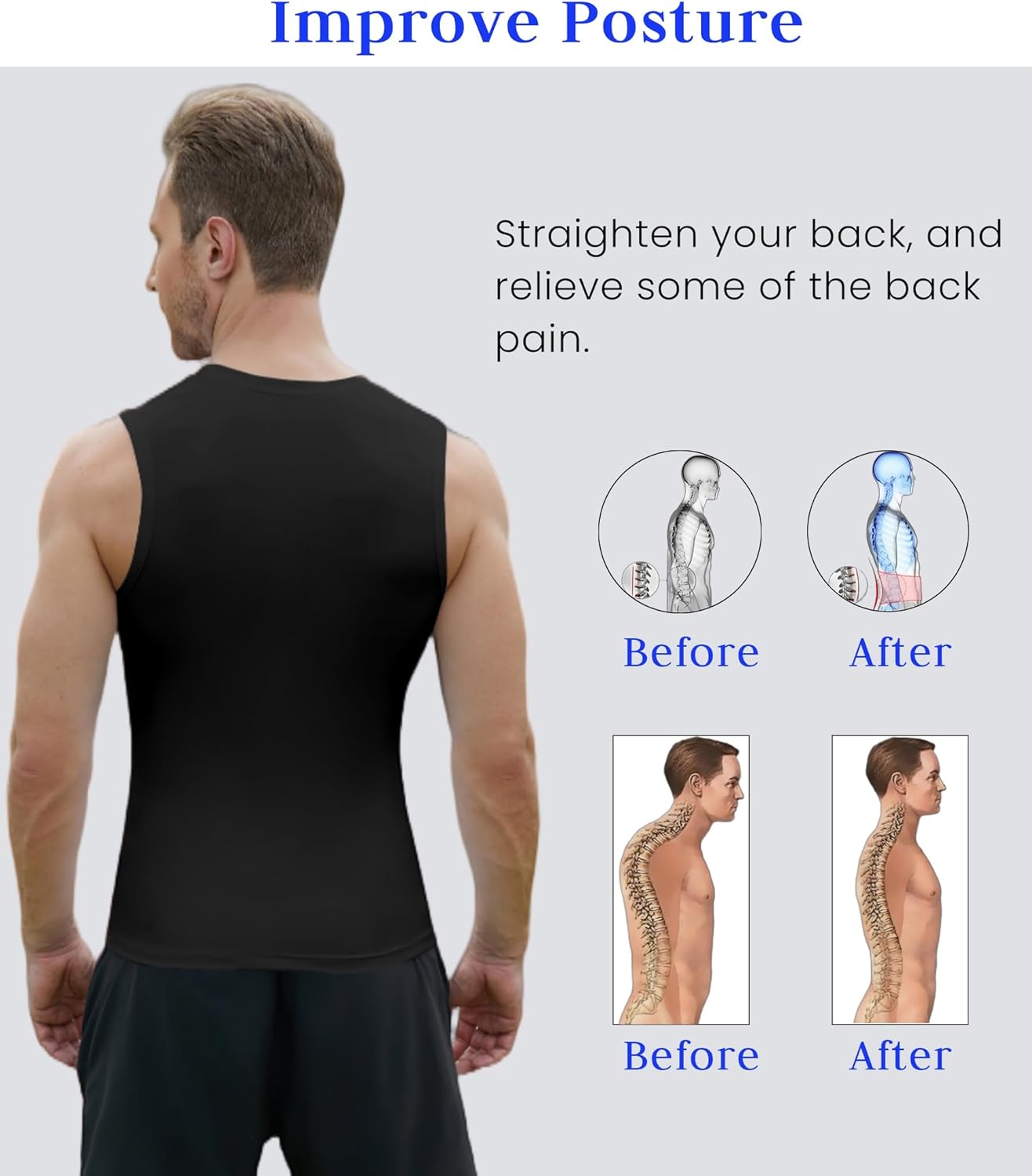 Skiennix Compression Shirt - Slimming Body Shaper Vest for Men | Tummy Control Workout Undershirt
