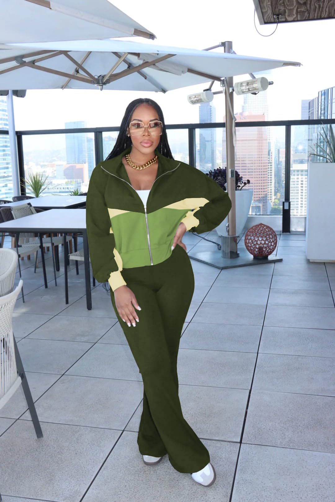 HBQ Women's Color Block 2 Piece Tracksuit Sets Long Sleeve Zip Up Crop Jacket and Flare Pants Casual Y2K Outfit-Burgundy-L