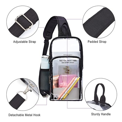 Edraco Clear Sling Bag for Concert & Stadium Approved, Shoulder Backpack for Men & Women - Holds Phone, Wallet, Keys, Power Bank