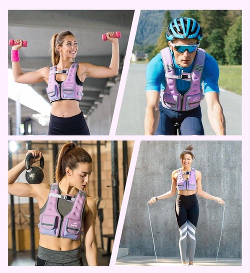 Adjustable Weighted Vest Woman Men 9-16lb Body Weight Vest with 5 Ironsand Weights Weighted Vest Women Adjustable Weights for walking Running Strength Training Workout Purple
